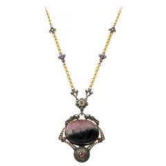 Byzantine Style Tourmaline Silver Yellow Gold Necklace Pendant 2