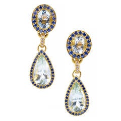 Aqua Sapphire Diamond Yellow Gold Dangle Earrings