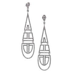 Diamond and White Gold Long Dangle Earrings