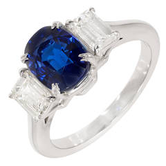 Peter Suchy Cushion Cut Natural Sapphire Diamond Platinum Ring 2