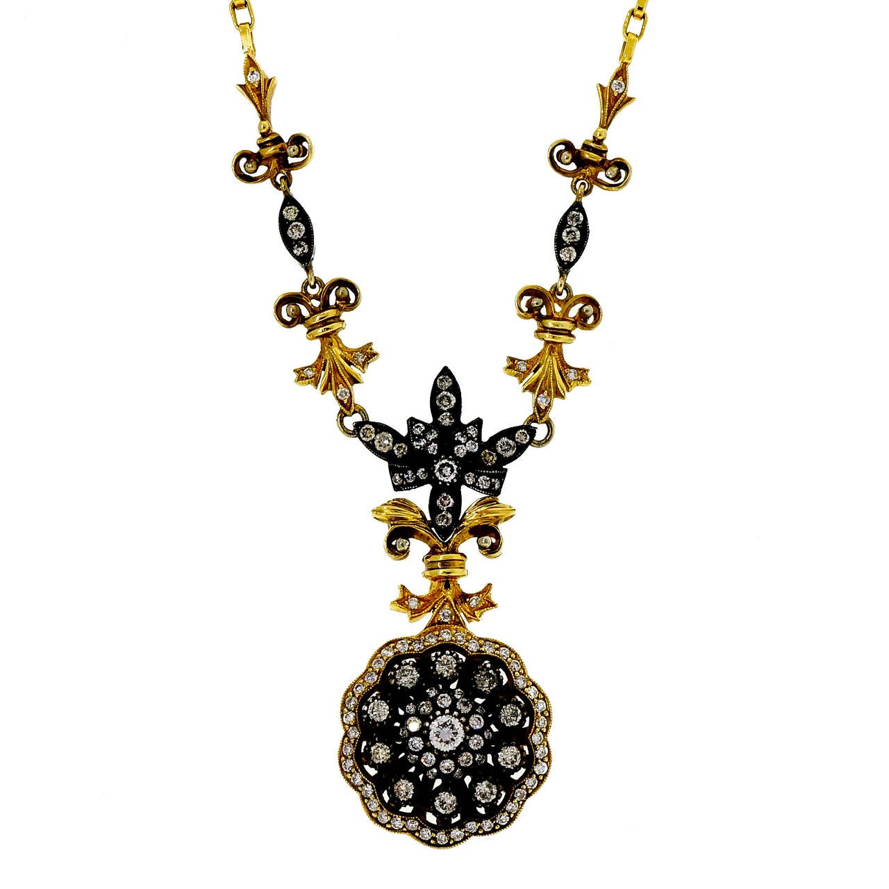 Etruscan Style Diamond Silver Gold Necklace Pendant For Sale at 1stdibs