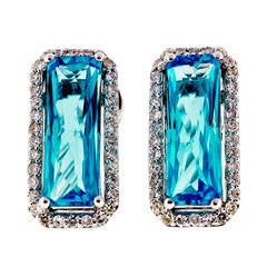 Blue Topaz Diamond White Gold Clip Post Earrings 1