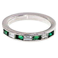 Emerald and Diamond White Gold Wedding Band Ring 5
