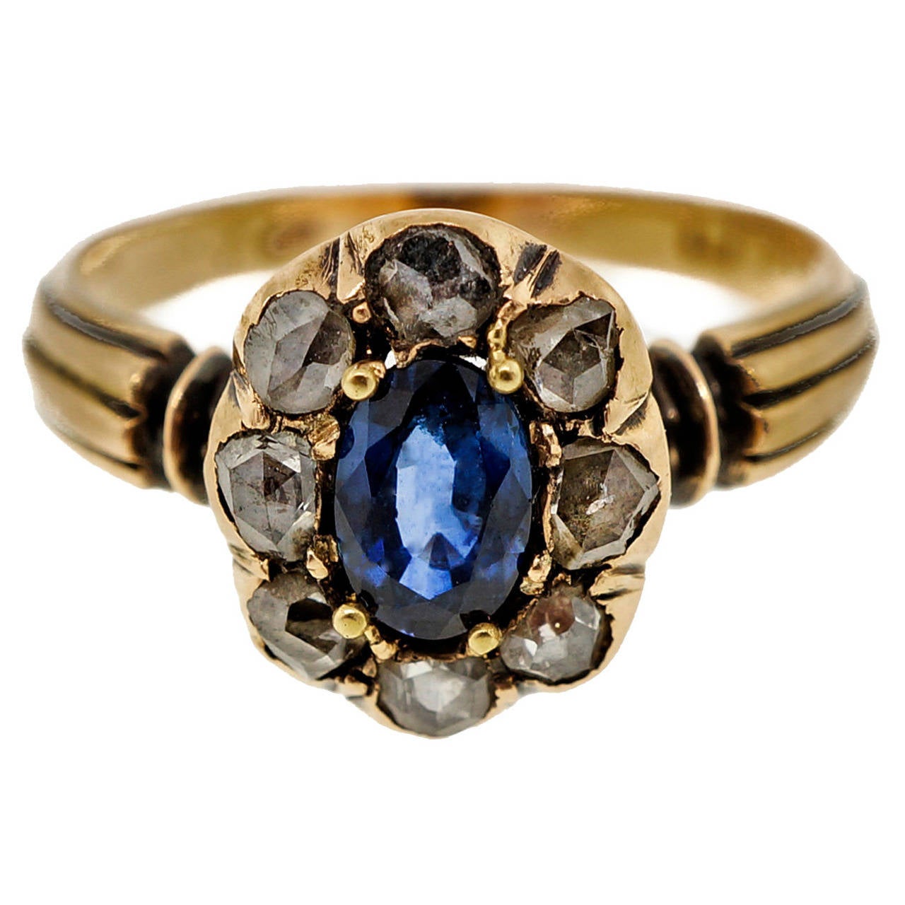 Victorian Sapphire Diamond Silver Yellow Gold Ring