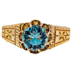 Victorian Aquamarine Pink Gold Antique Ring