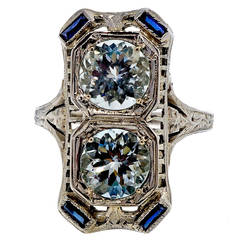 Antique Art Deco Aquamarine Sapphire White Gold Filigree Ring