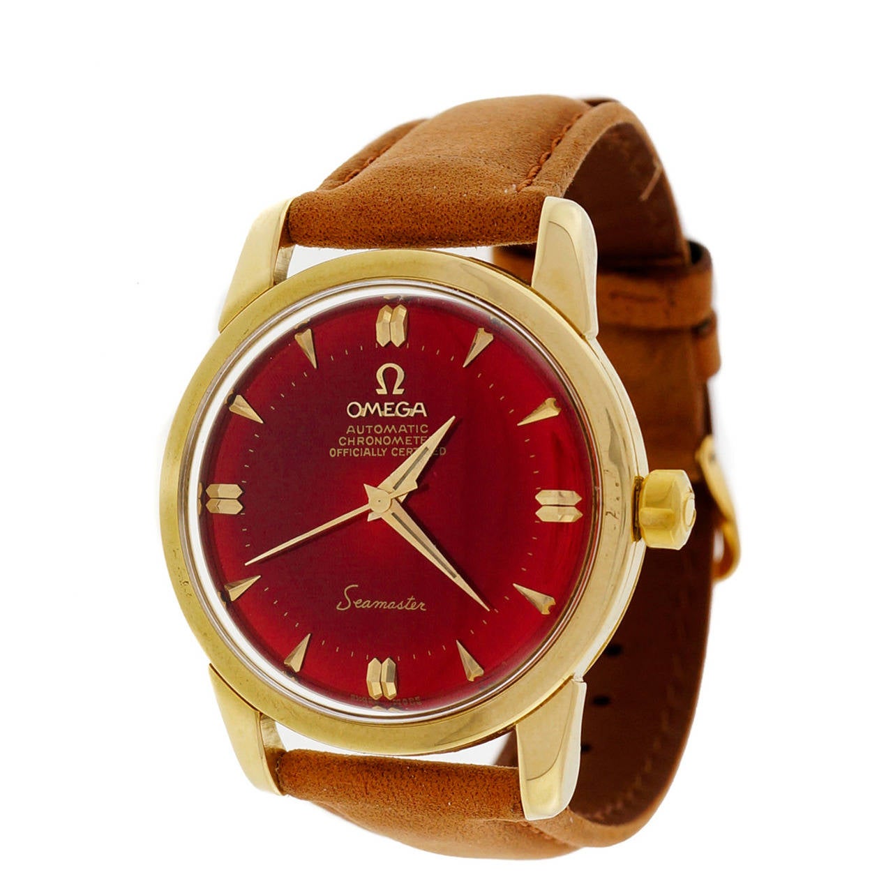 Omega Yellow Gold Seamaster Wristwatch with Custom-Colored Dial