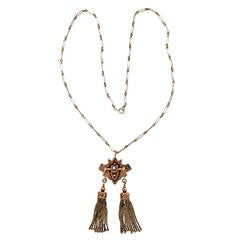 Victorian Natural Pearl Pink Gold Tassel Pendant Necklace 12