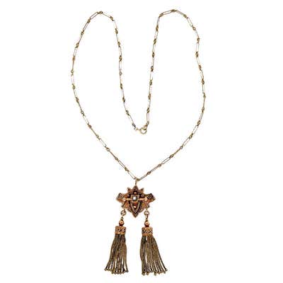 Victorian Natural Pearl Pink Gold Tassel Pendant Necklace For Sale at ...