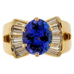 Purple Blue Tanzanite Diamond Yellow Gold Ring 3