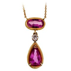 Oval Pear Pink Sapphire Diamond Pink Gold Pendant Necklace 7