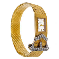 Tiffany & Co Lady's Yellow Gold and Diamond Buckle Bracelet Watch circa 1950s 1