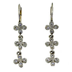Four Petal Diamond Platinum Dangle Earrings 6