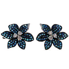 Sapphire Diamond White Gold Flower Earrings