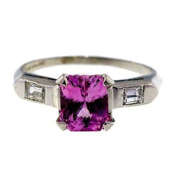 Art Deco Natural Pink Sapphire Diamond Platinum Ring