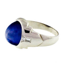 Art Deco Natural Star Sapphire And Diamond Platinum Ring 11