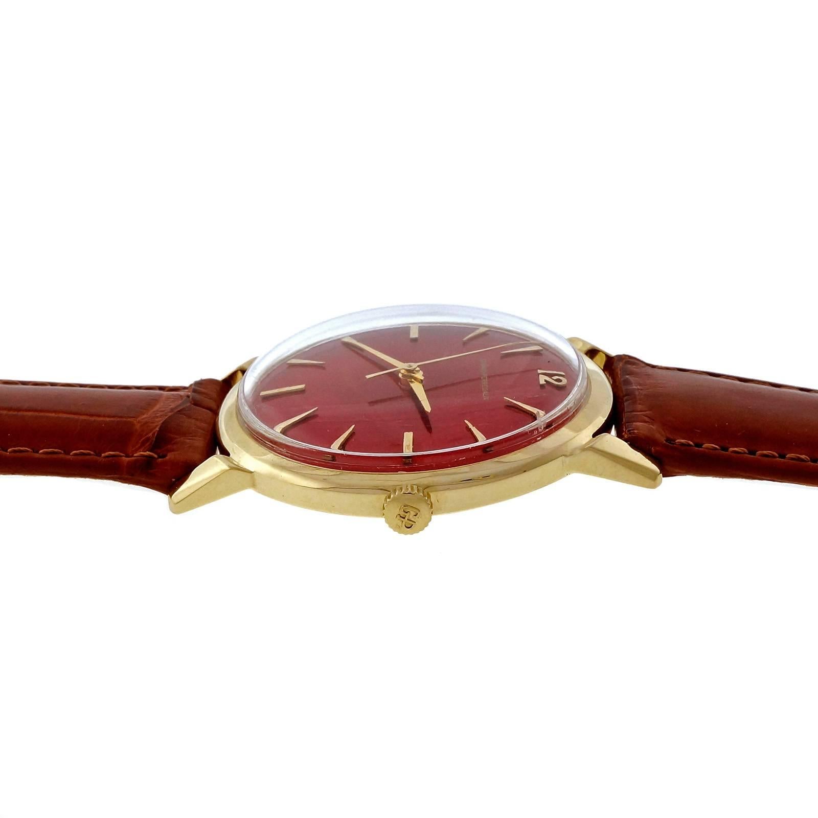 Women's or Men's Girard Perregaux Yellow Gold Custom Colored Red Dial Automatic Wristwatch