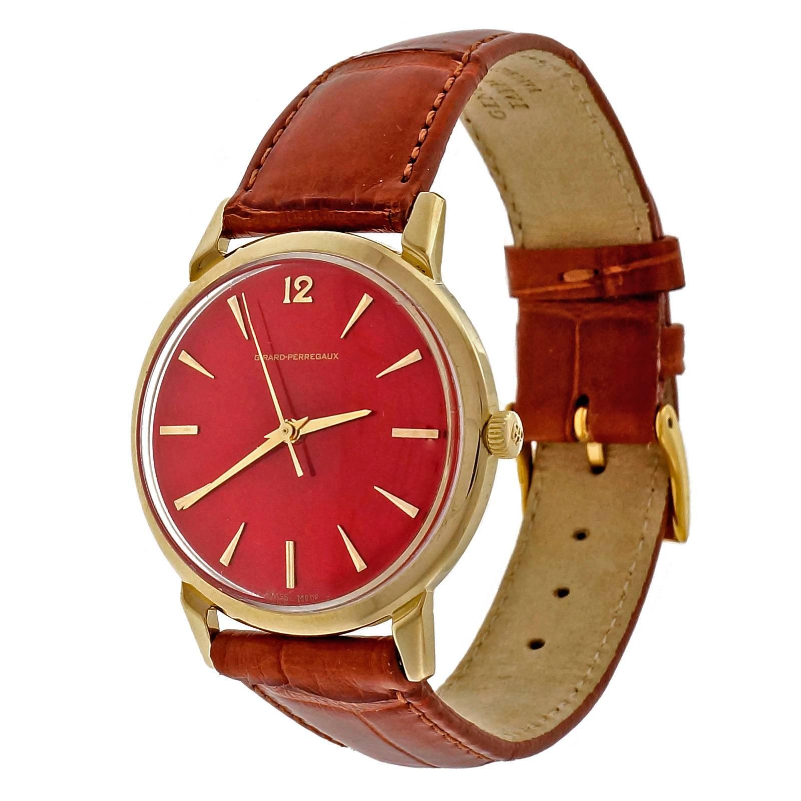 Girard Perregaux Yellow Gold Custom Colored Red Dial Automatic Wristwatch 4