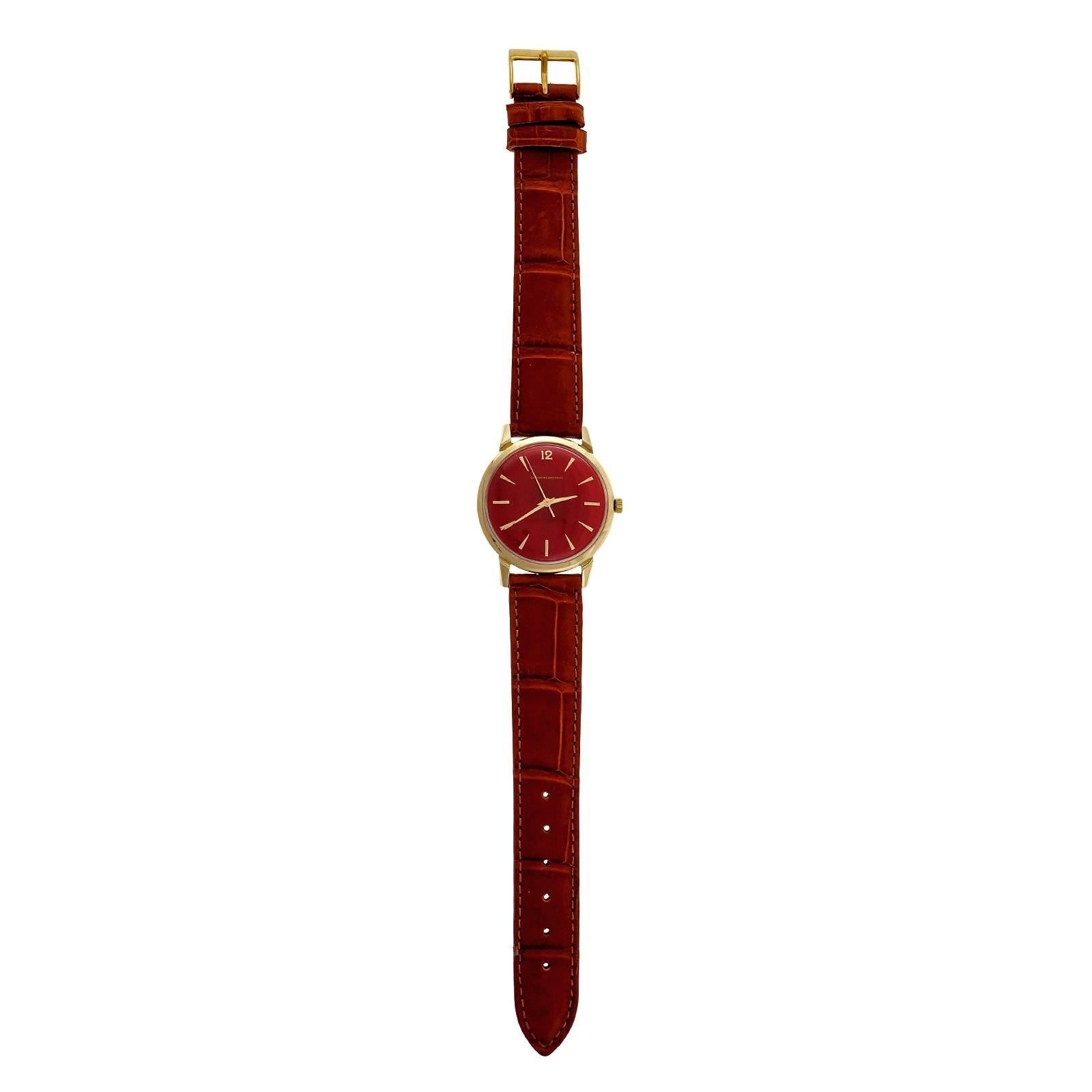Girard Perregaux Yellow Gold Custom Colored Red Dial Automatic Wristwatch In Good Condition In Stamford, CT