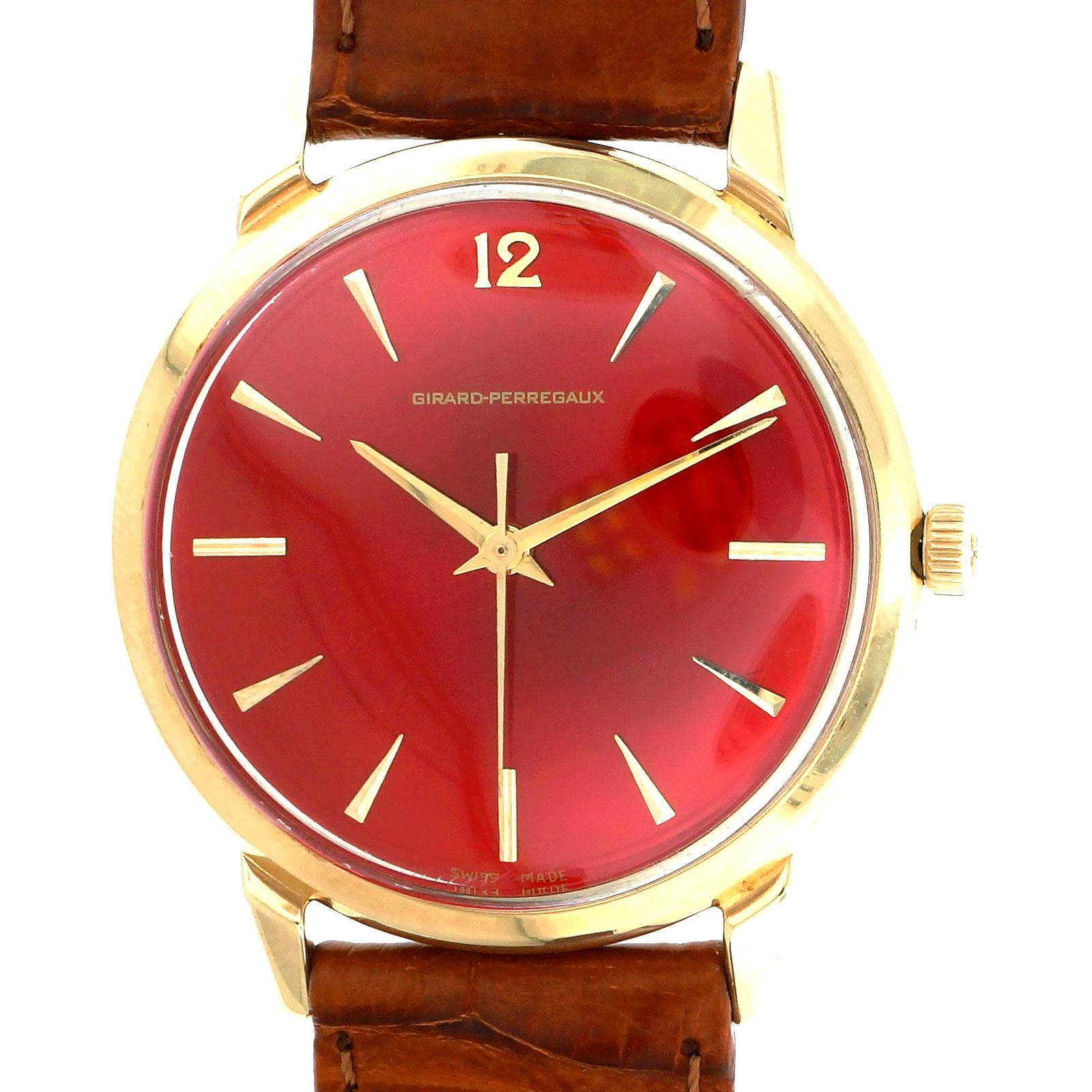 Girard Perregaux Yellow Gold Custom Colored Red Dial Automatic Wristwatch