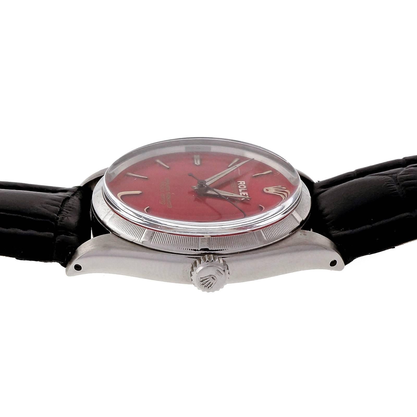 Women's or Men's Rolex Stainless Steel Custom Colored Red Dial Wristwatch Ref 6565