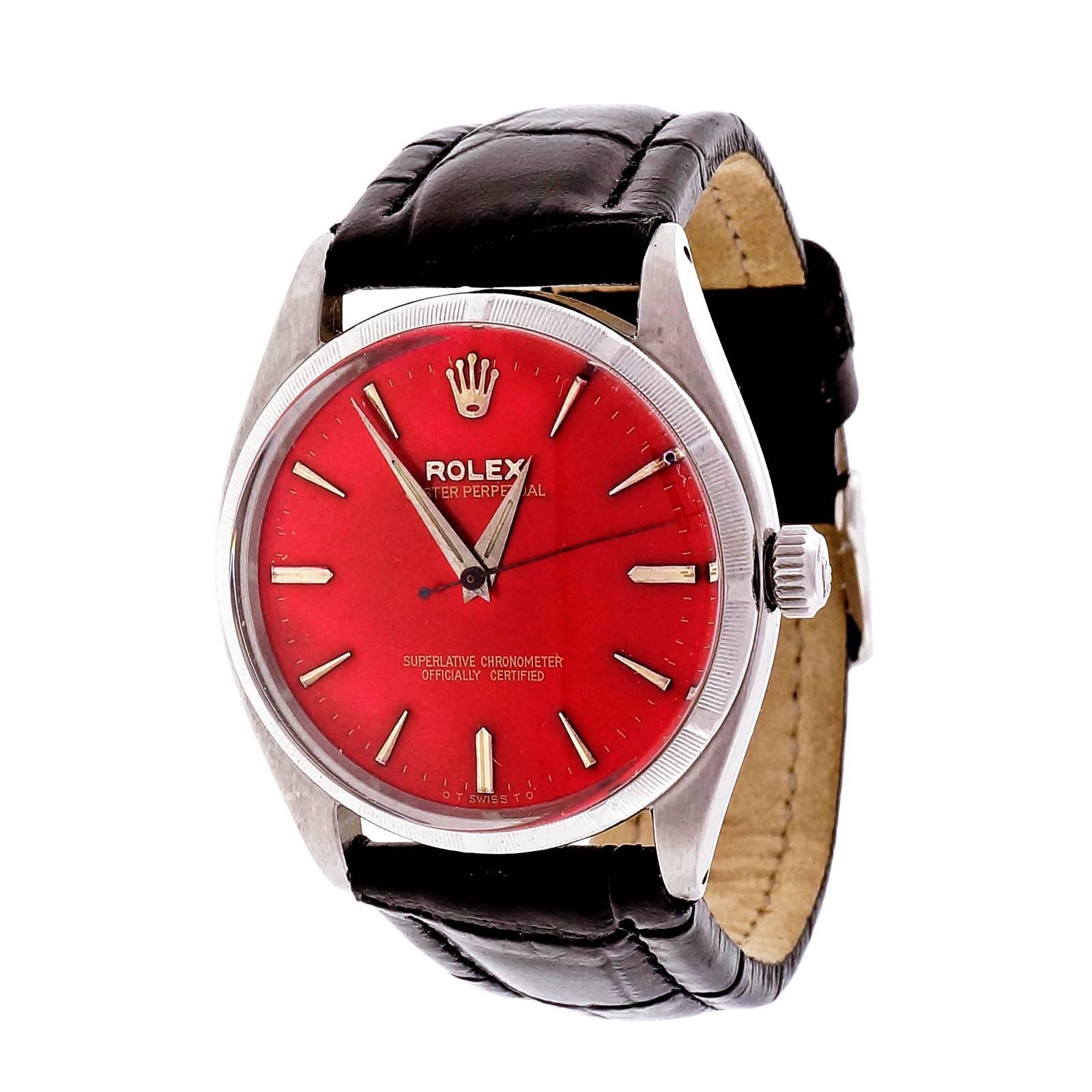 Rolex Stainless Steel Custom Colored Red Dial Wristwatch Ref 6565 2