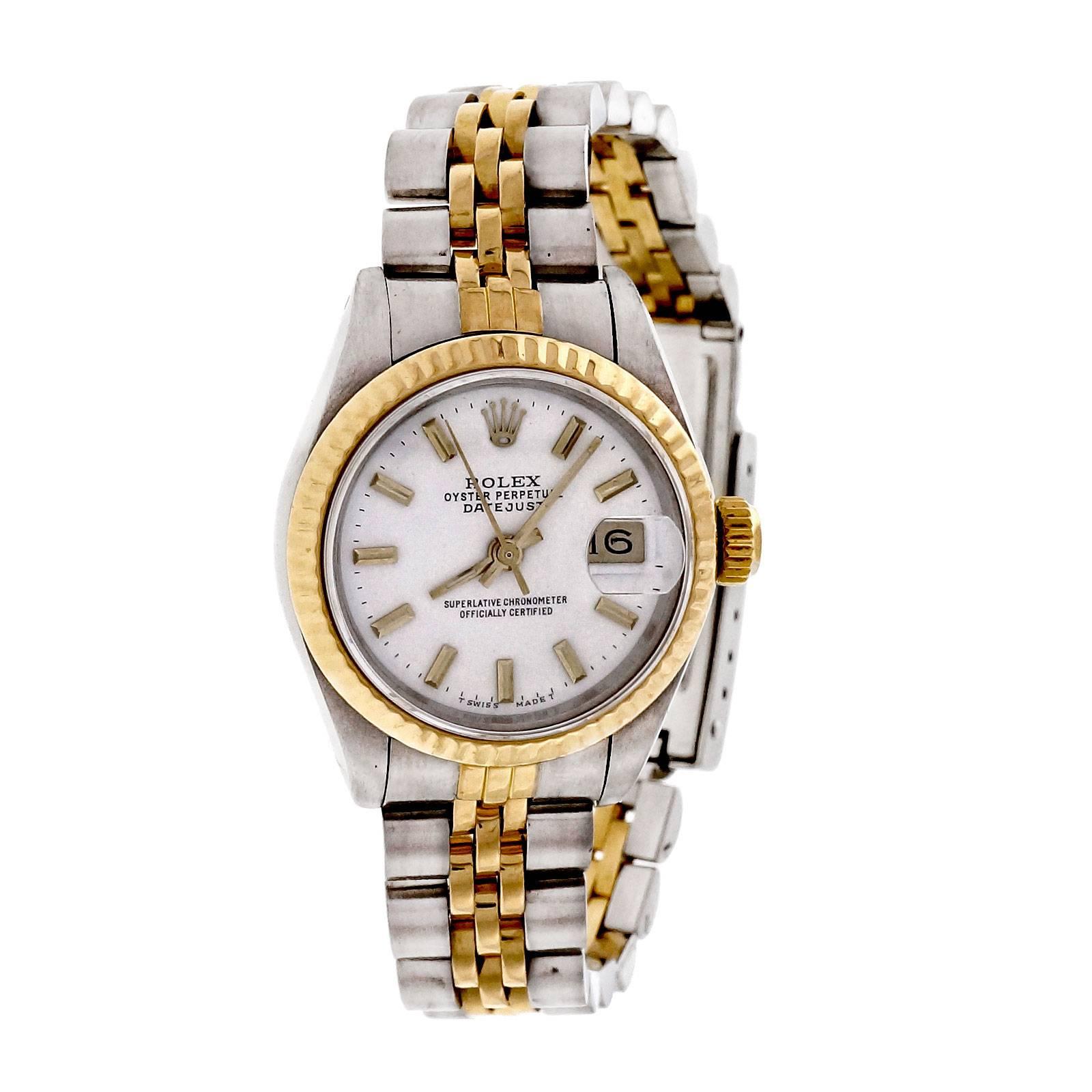Rolex Lady's Yellow Gold Stainless Steel Datejust Custom Colored Dial Wristwatch 2