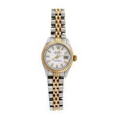 Rolex Lady's Yellow Gold Stainless Steel Datejust Custom Colored Dial Wristwatch