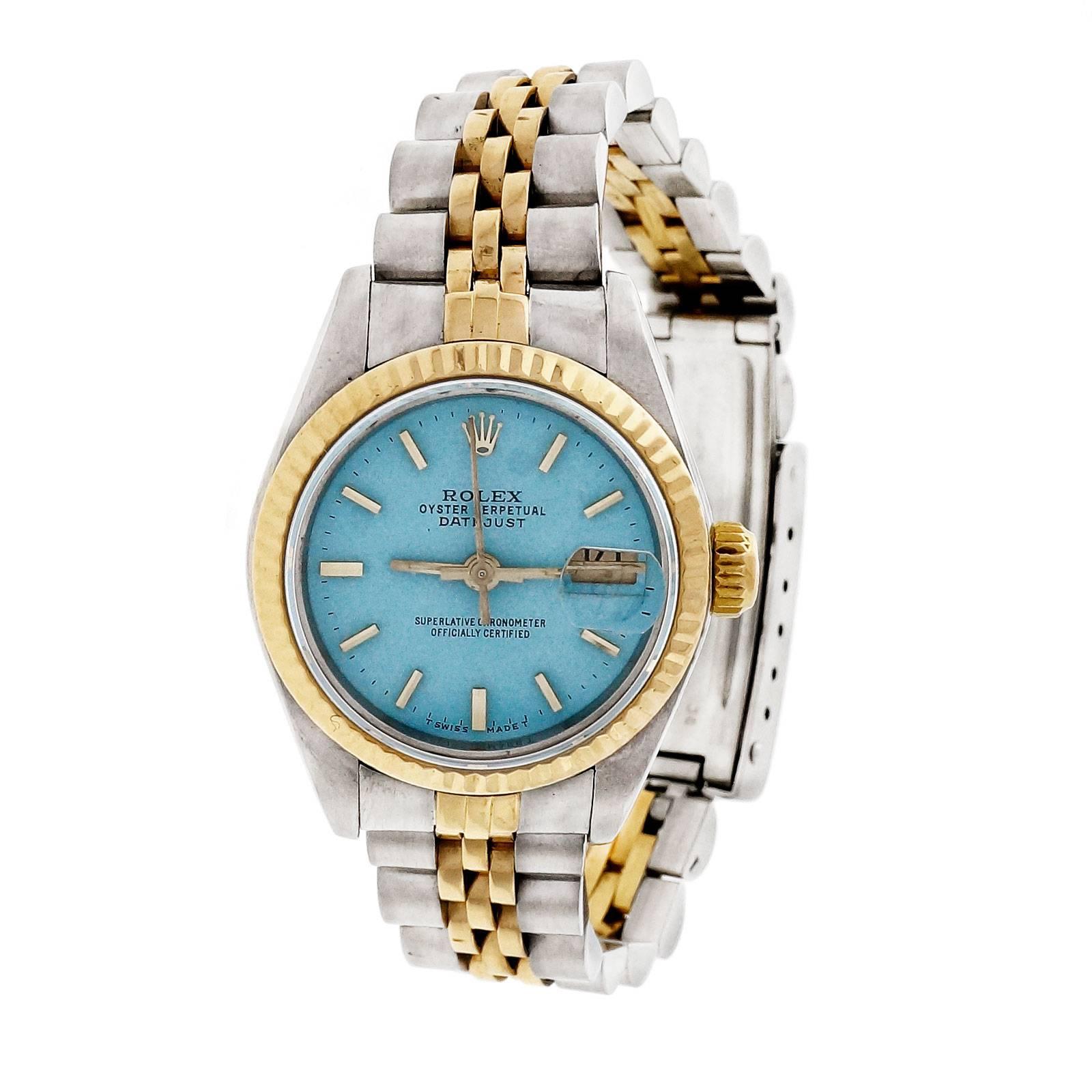 Women's Rolex Yellow Gold Stainless Steel Datejust Custom Colored Dial Wristwatch 