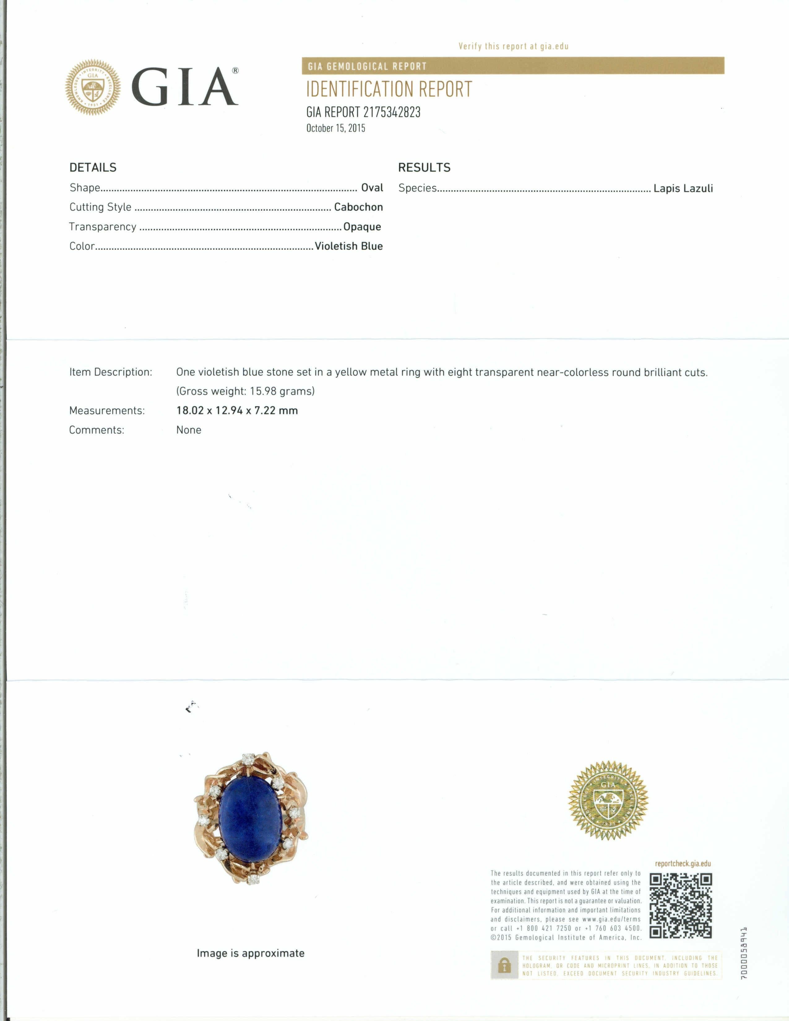 Natural Blue Lapis Diamond Gold Ring 4