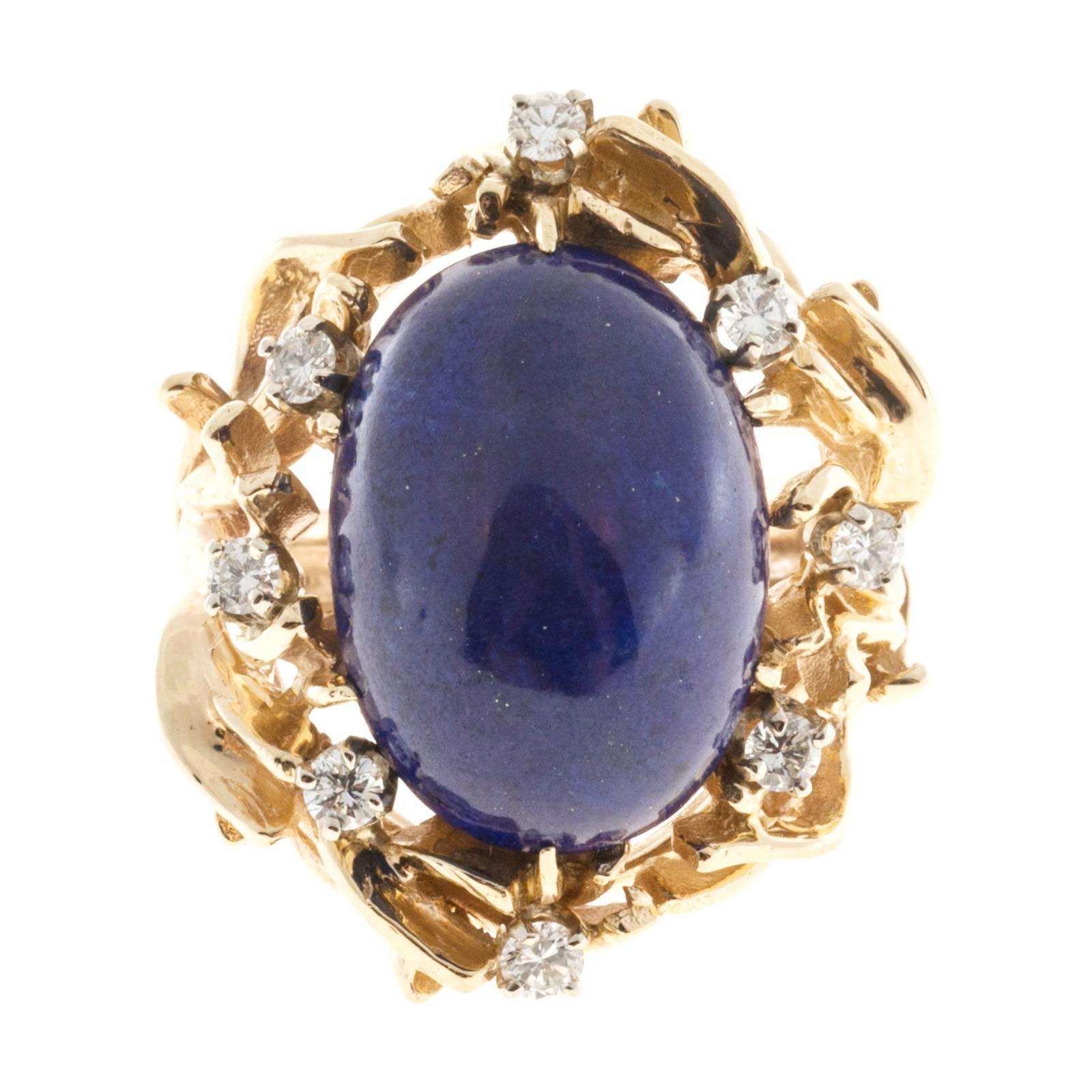 Natural Blue Lapis Diamond Gold Ring 3