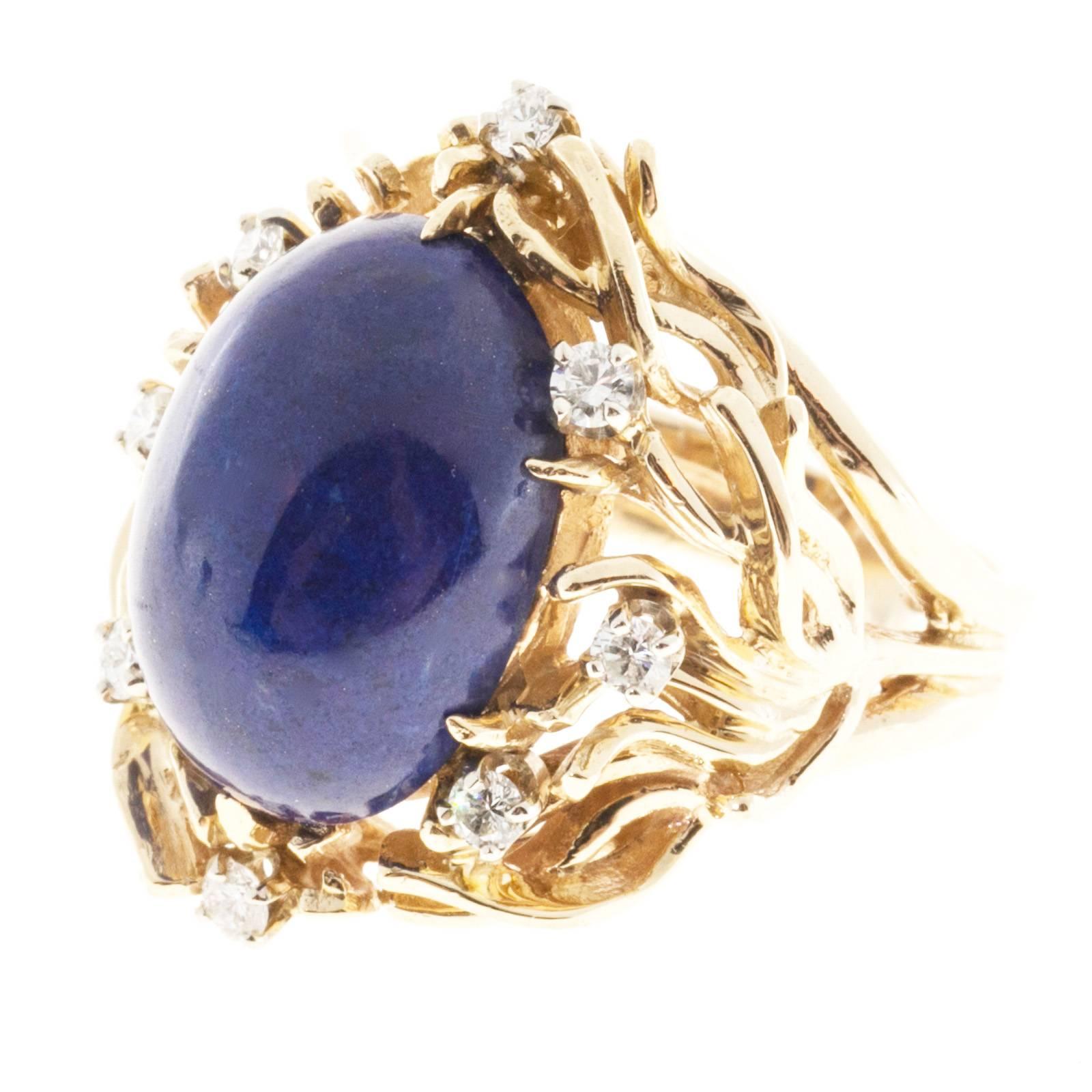 Natural Blue Lapis Diamond Gold Ring