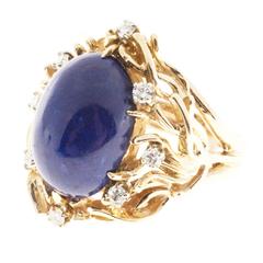 Natural Blue Lapis Diamond Gold Ring