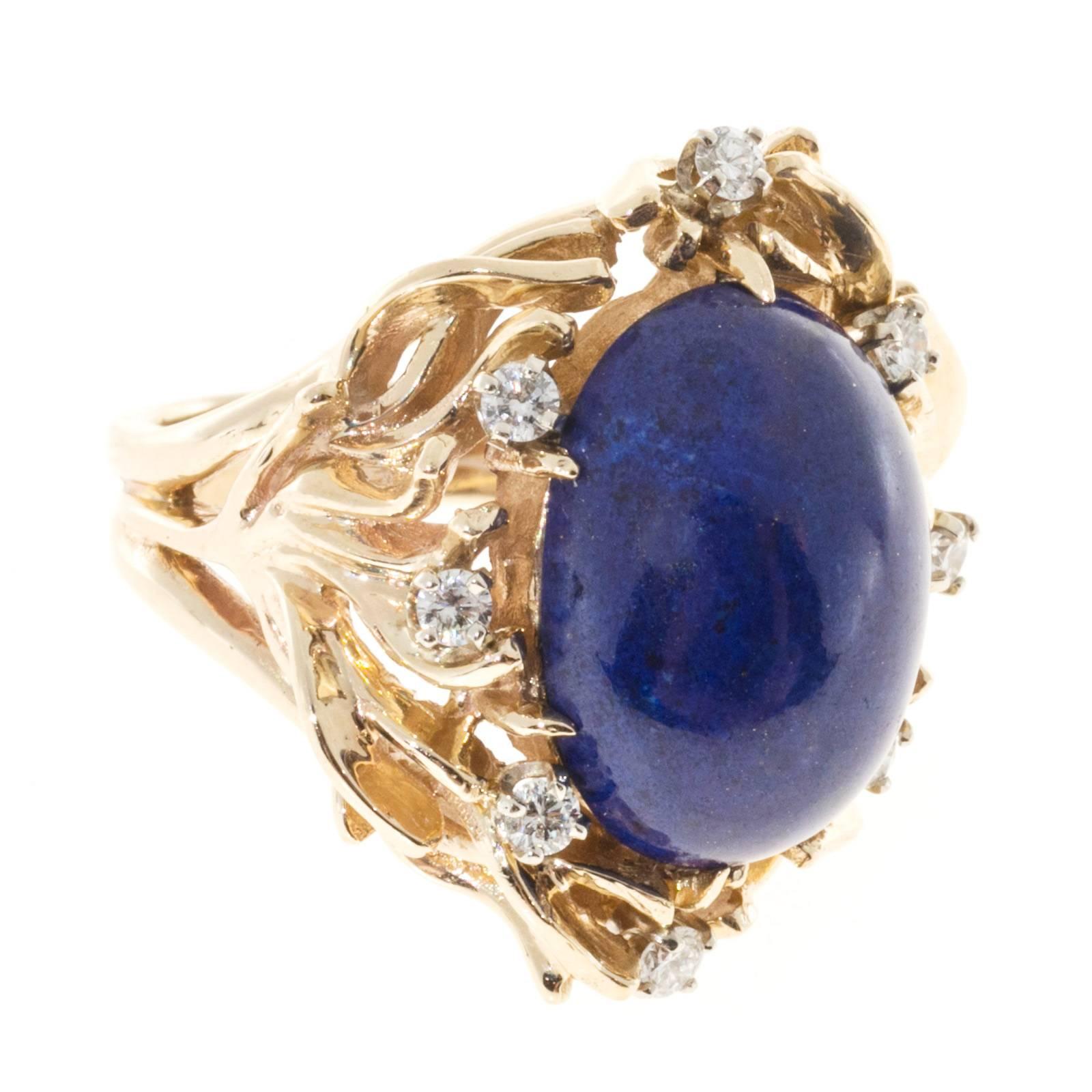 Women's Natural Blue Lapis Diamond Gold Ring