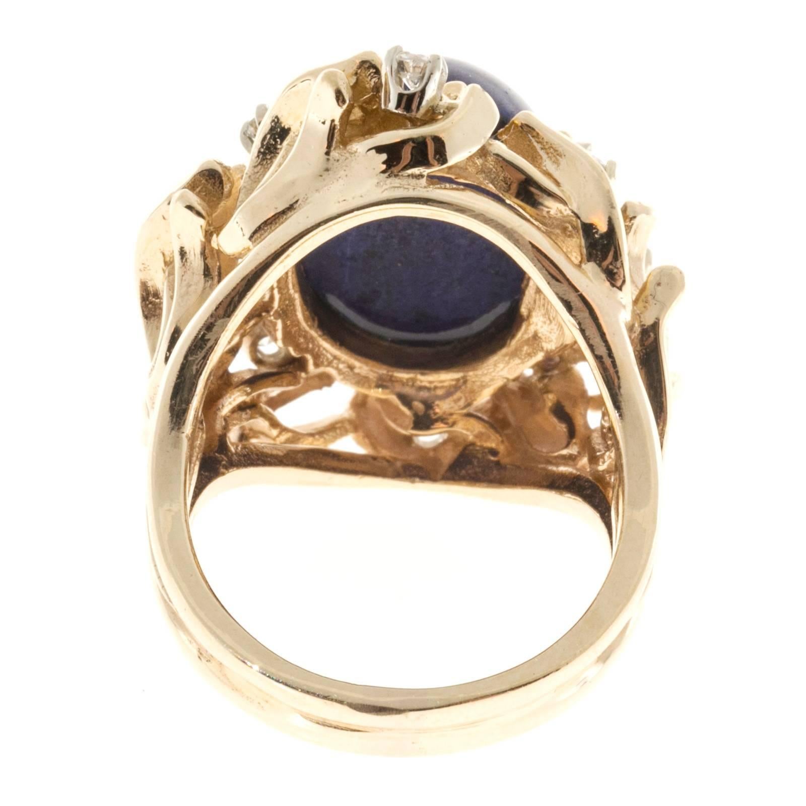 Natural Blue Lapis Diamond Gold Ring 2