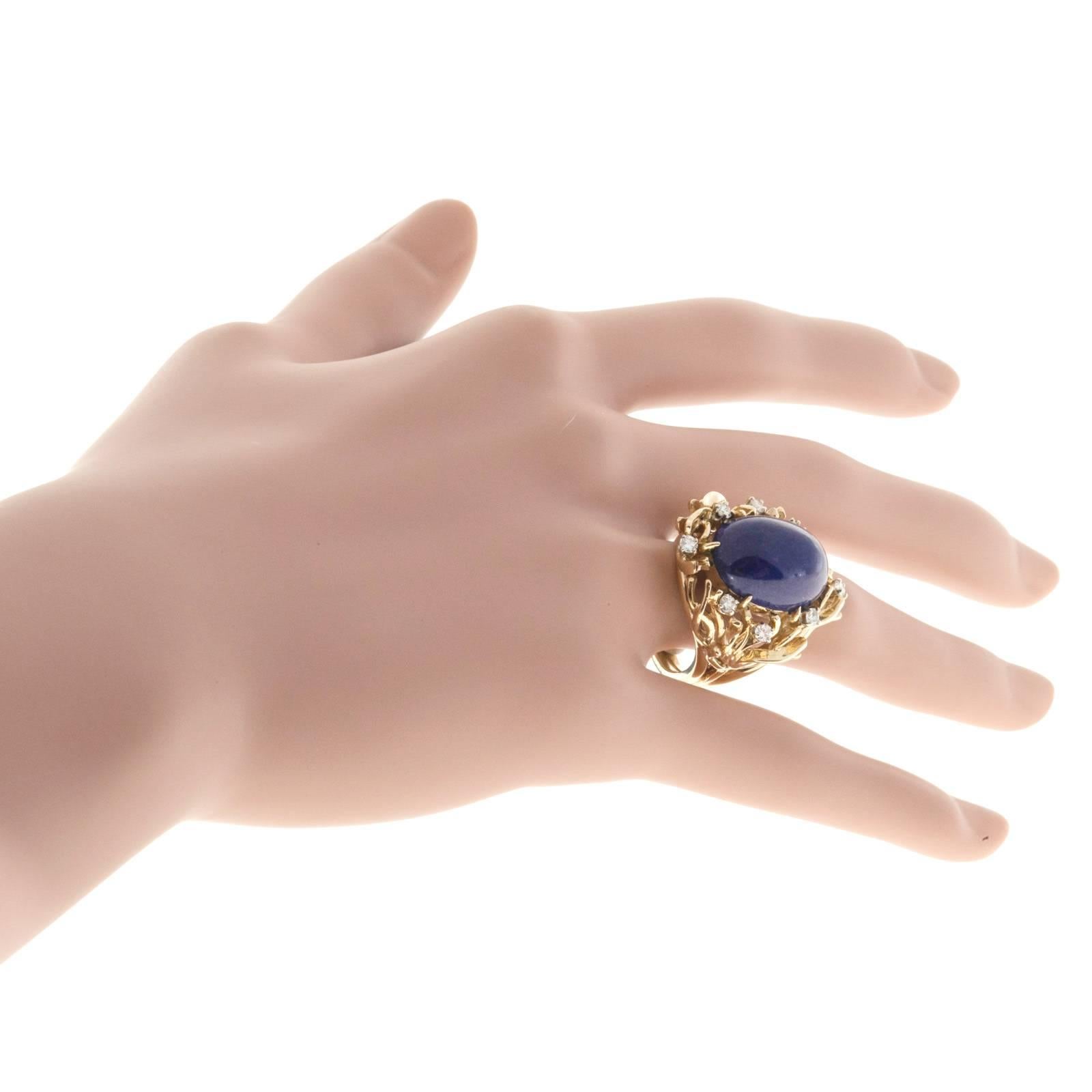 Natural Blue Lapis Diamond Gold Ring 1