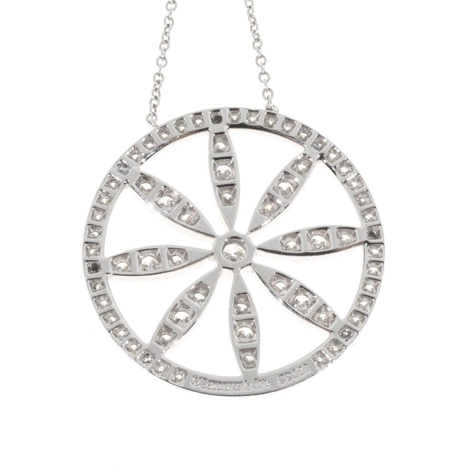 Tiffany & Co. Diamond Platinum Circle Flower Pendant Necklace In Good Condition In Stamford, CT