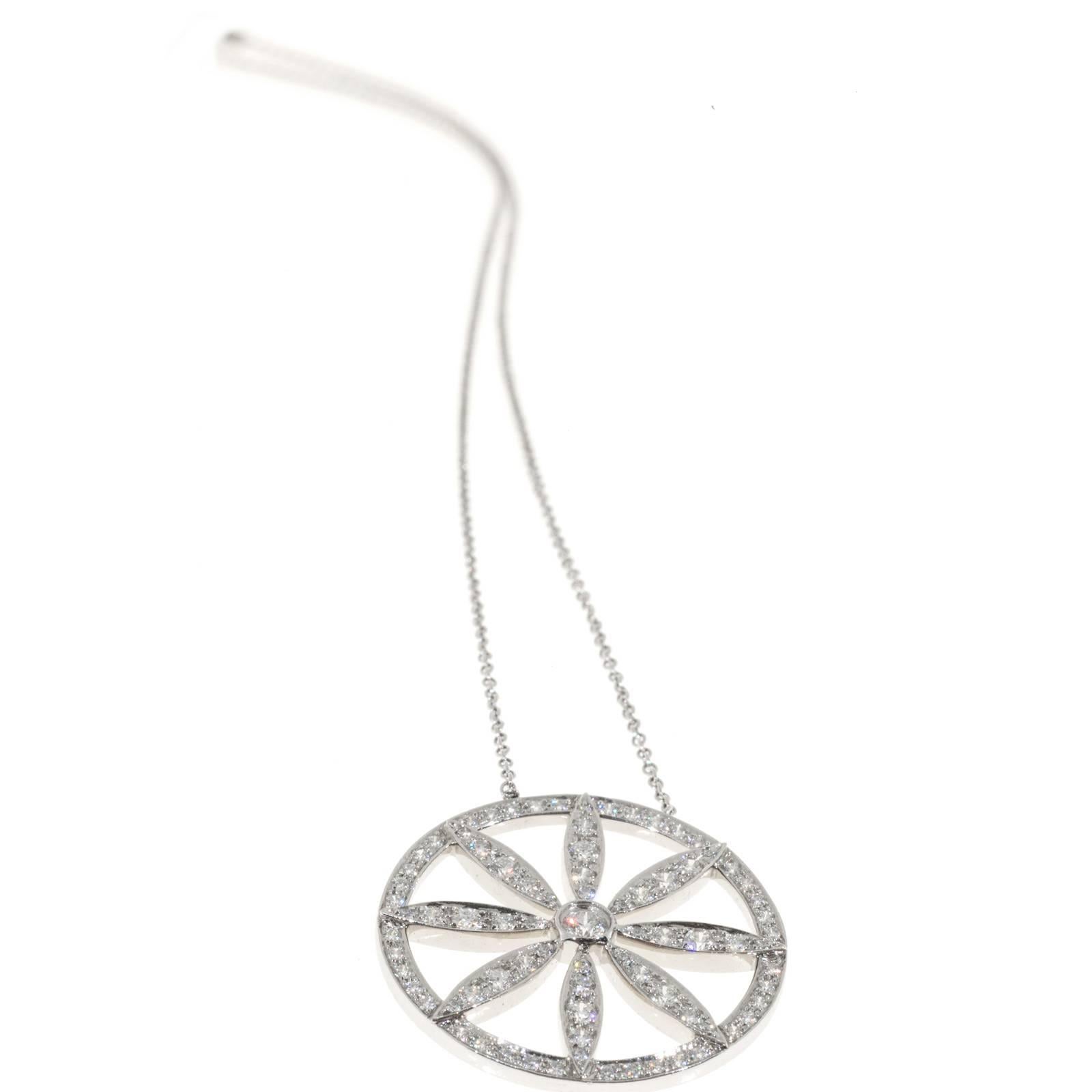 Tiffany & Co. Diamond Platinum Circle Flower Pendant Necklace 1