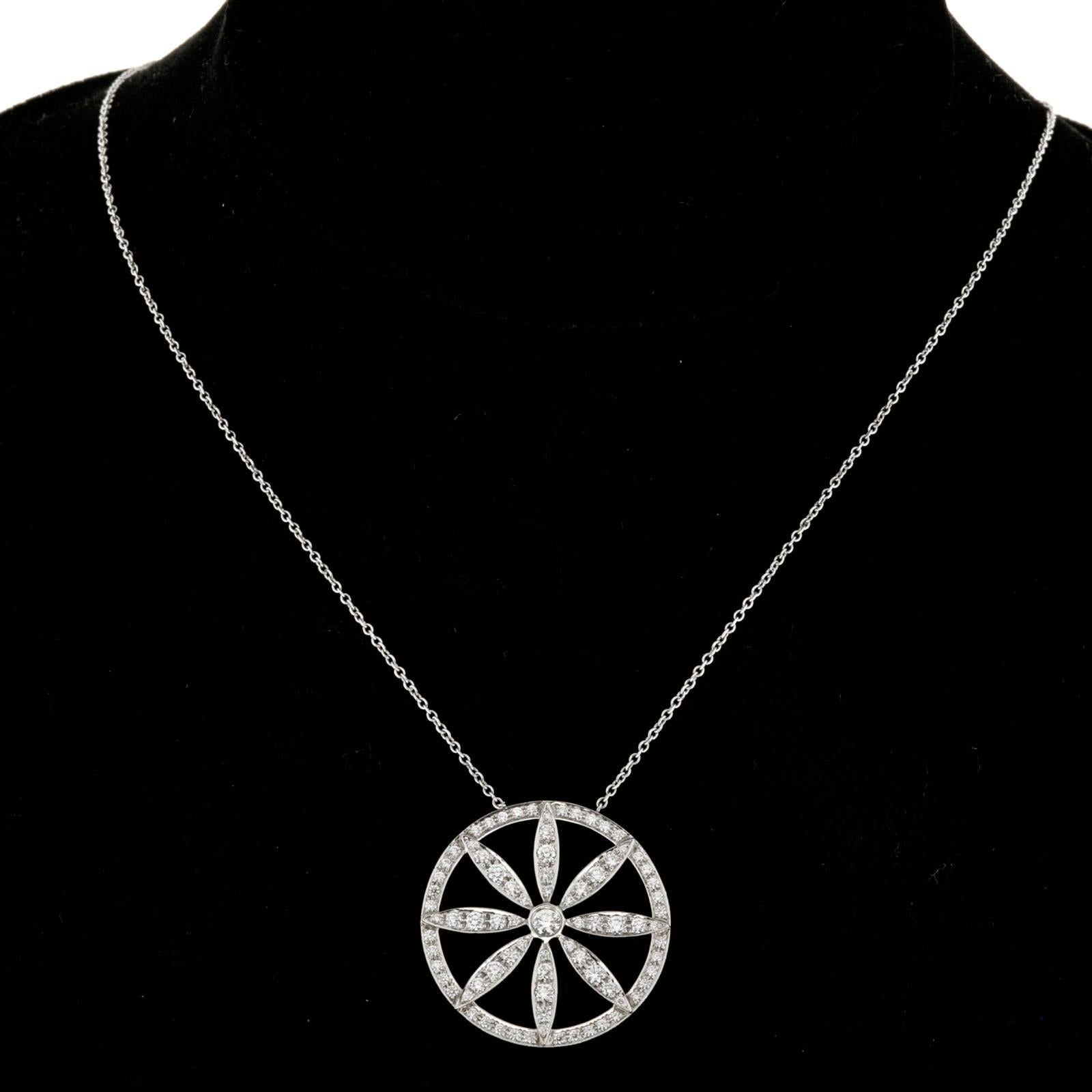 Women's Tiffany & Co. Diamond Platinum Circle Flower Pendant Necklace