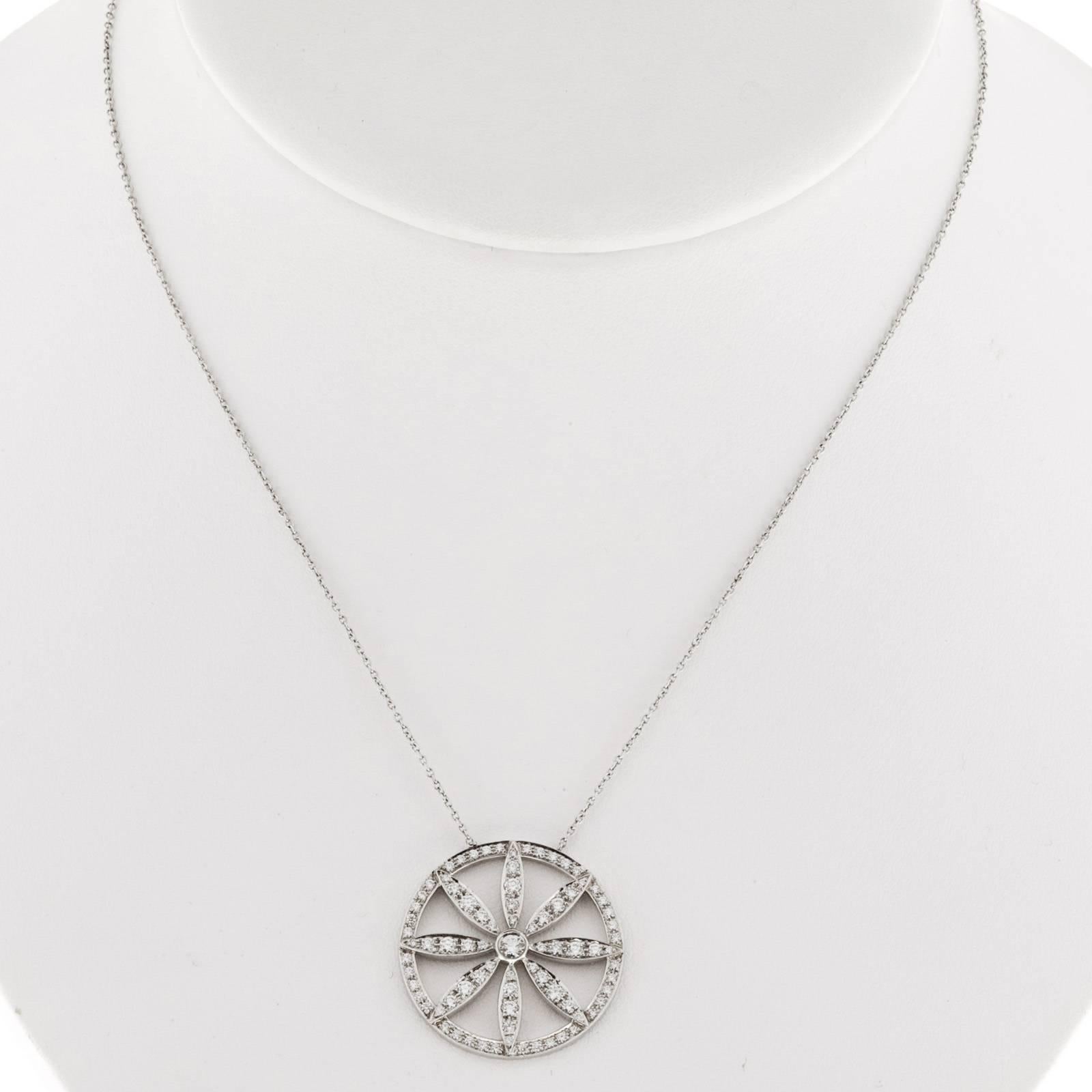 Tiffany & Co. Diamond Platinum Circle Flower Pendant Necklace 2