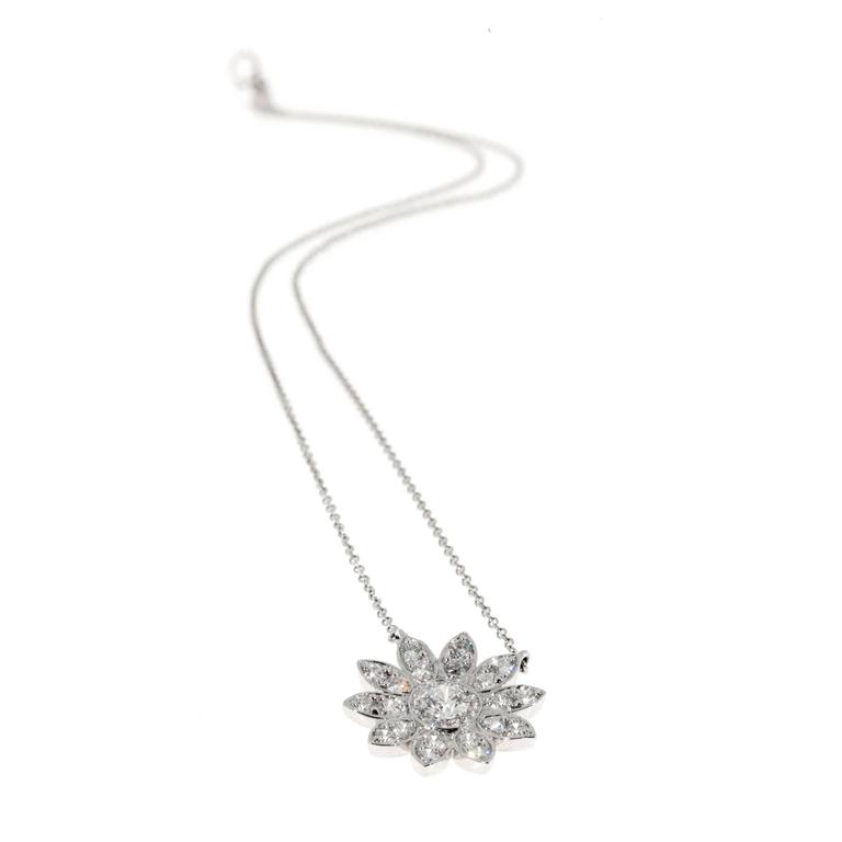 Tiffany and Co. Diamond Platinum Sunflower Pendant Necklace at