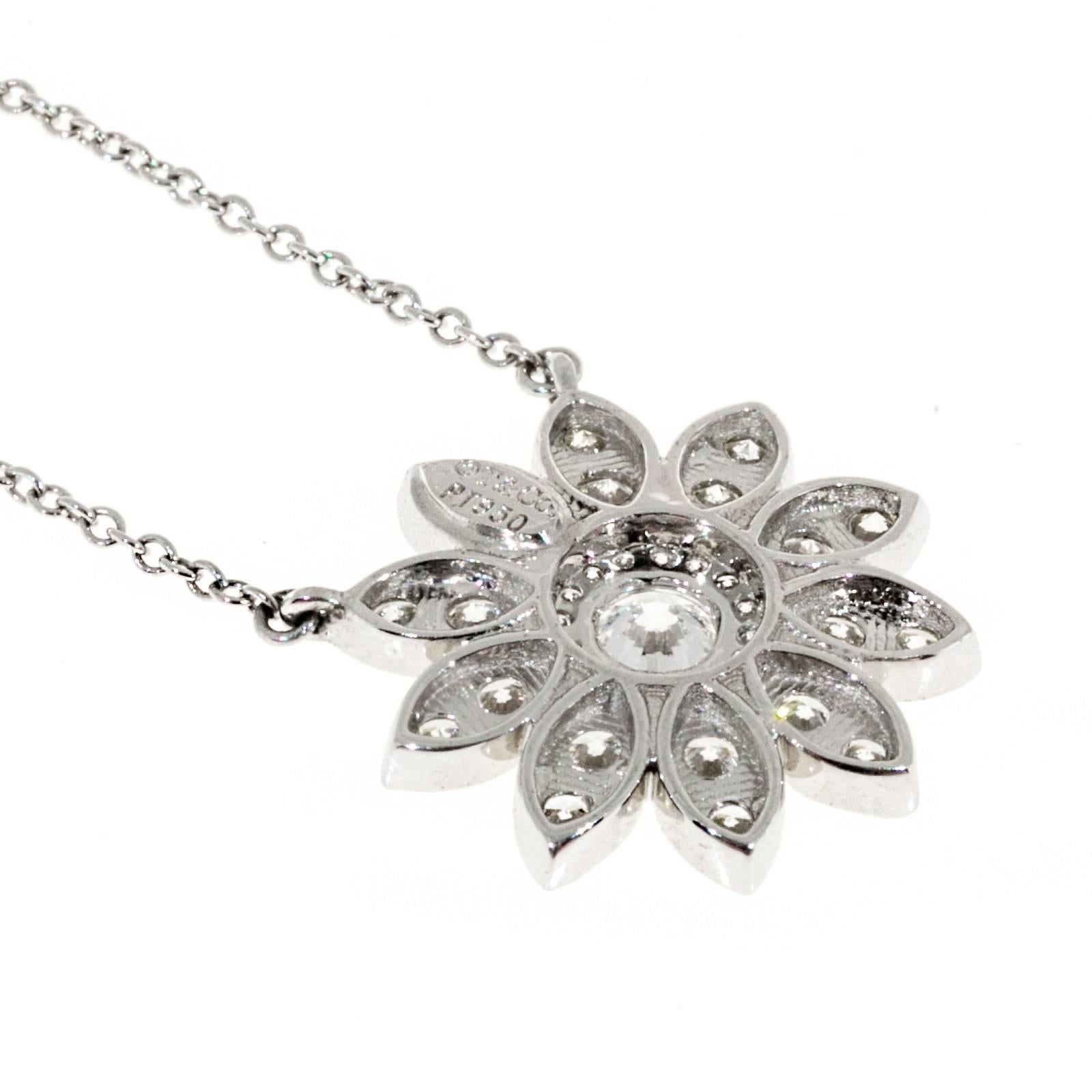 Tiffany & Co. Diamond Platinum Sunflower Pendant Necklace 2