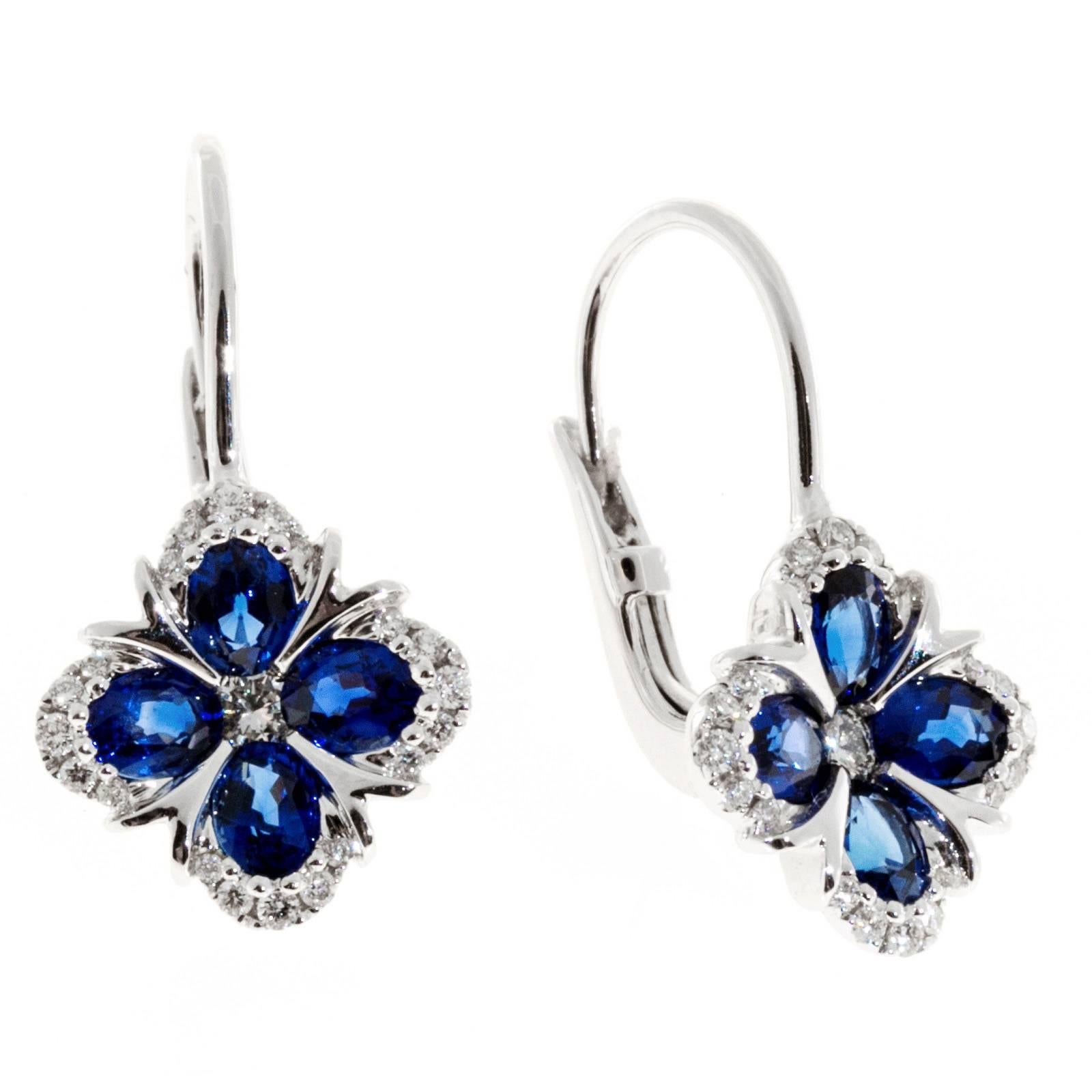 Spark Blue Sapphire Diamond Gold Earrings In Good Condition In Stamford, CT
