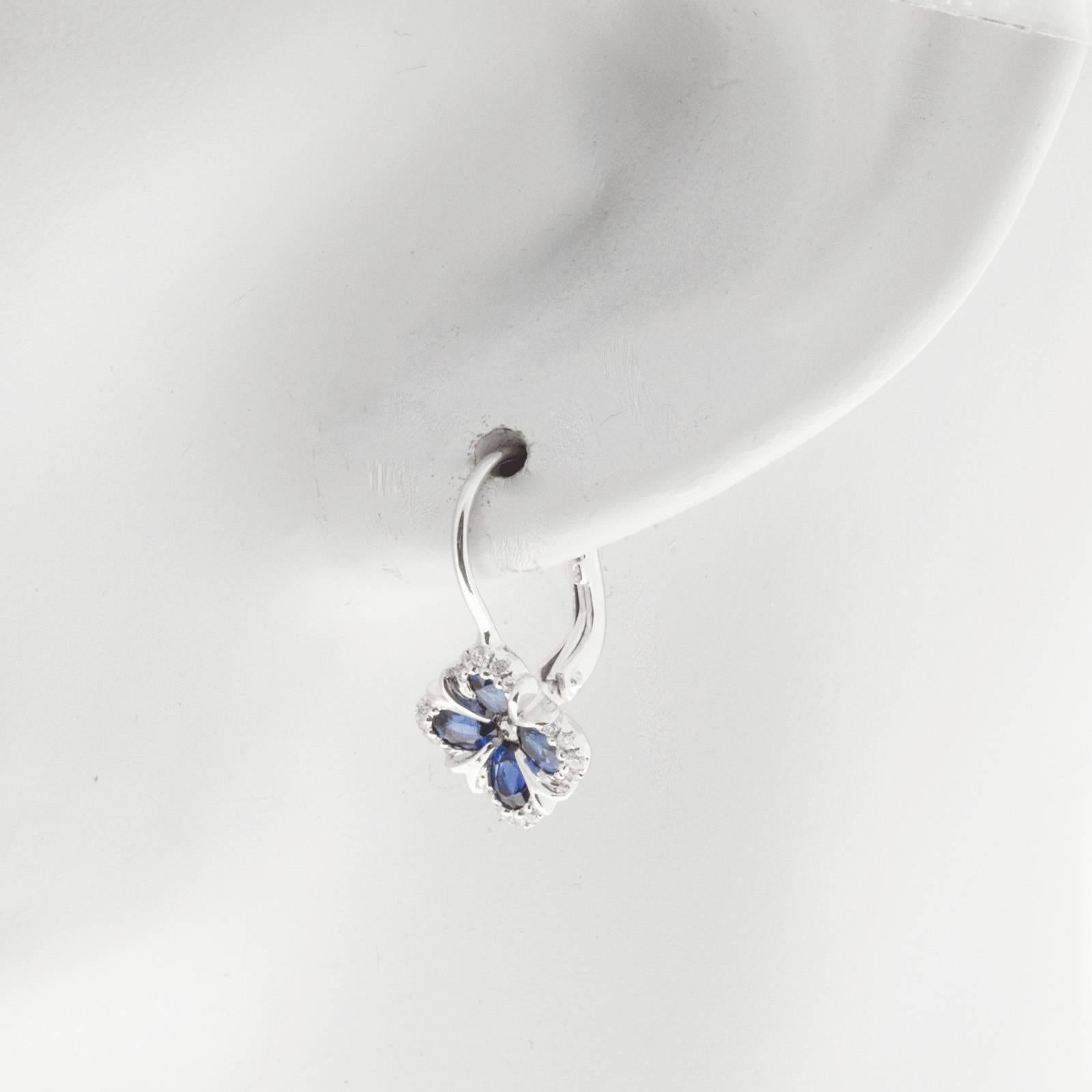 Women's Spark Blue Sapphire Diamond Gold Earrings