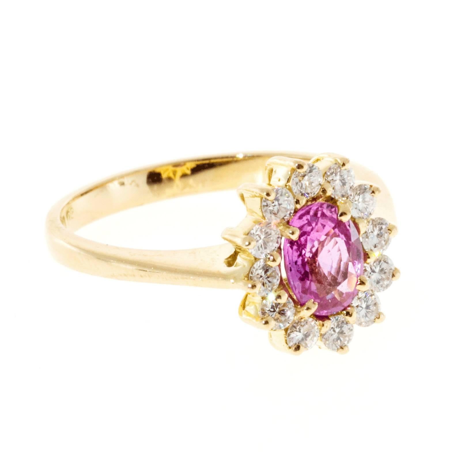GIA Certified .75 Oval Natural Pink Sapphire Diamond Gold Engagement Ring For Sale 1