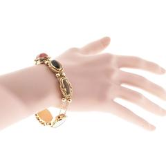 Carnelian Jade Opal Citrine Tiger Eye Porcelain Gold 7 Section Bracelet