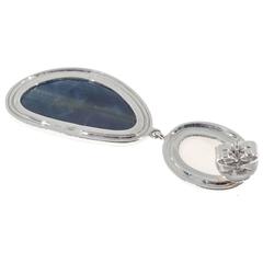 Sapphire Diamond Moonstone Gold Dangle Earrings