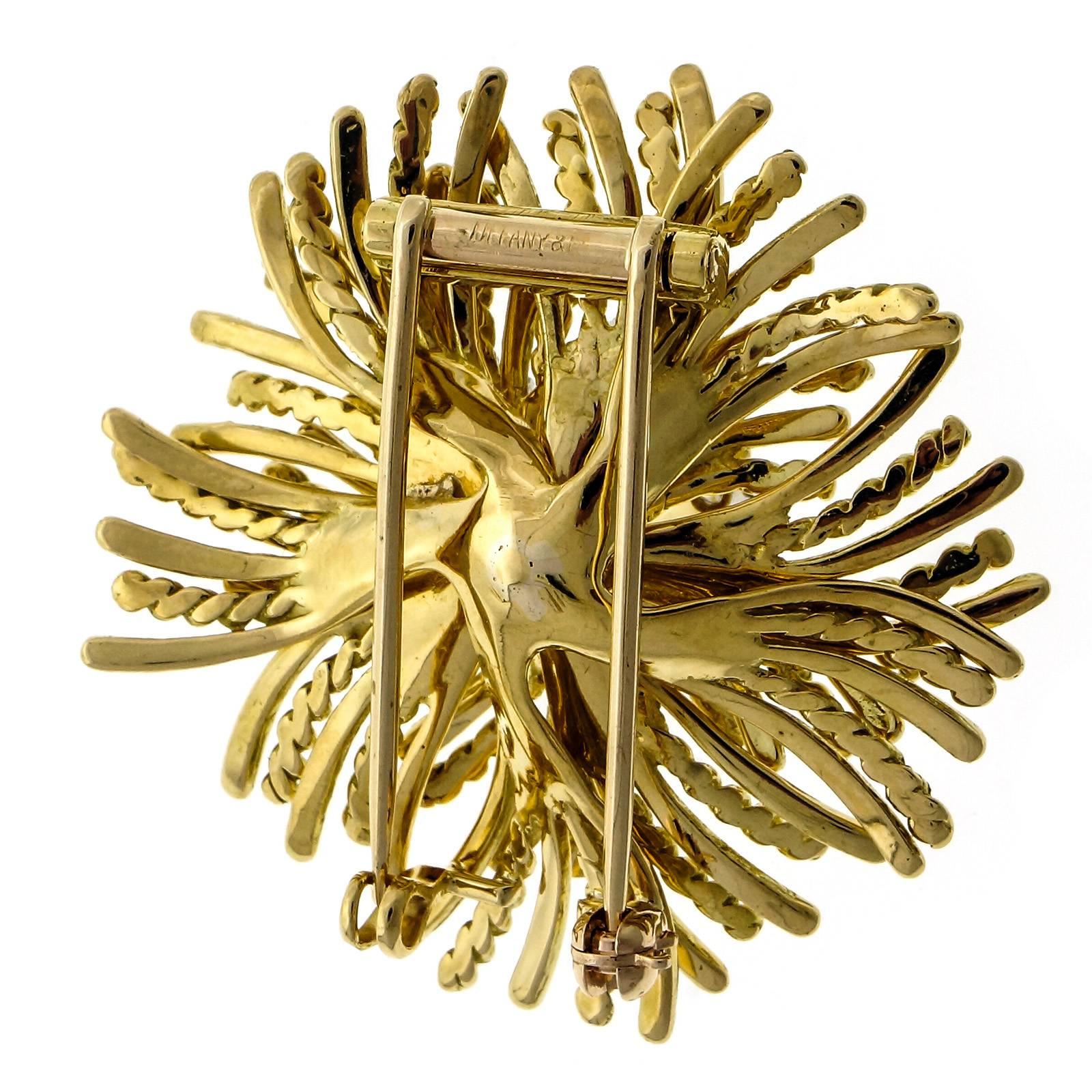 Round Cut Tiffany & Co. Diamond Gold Anemone Pin 