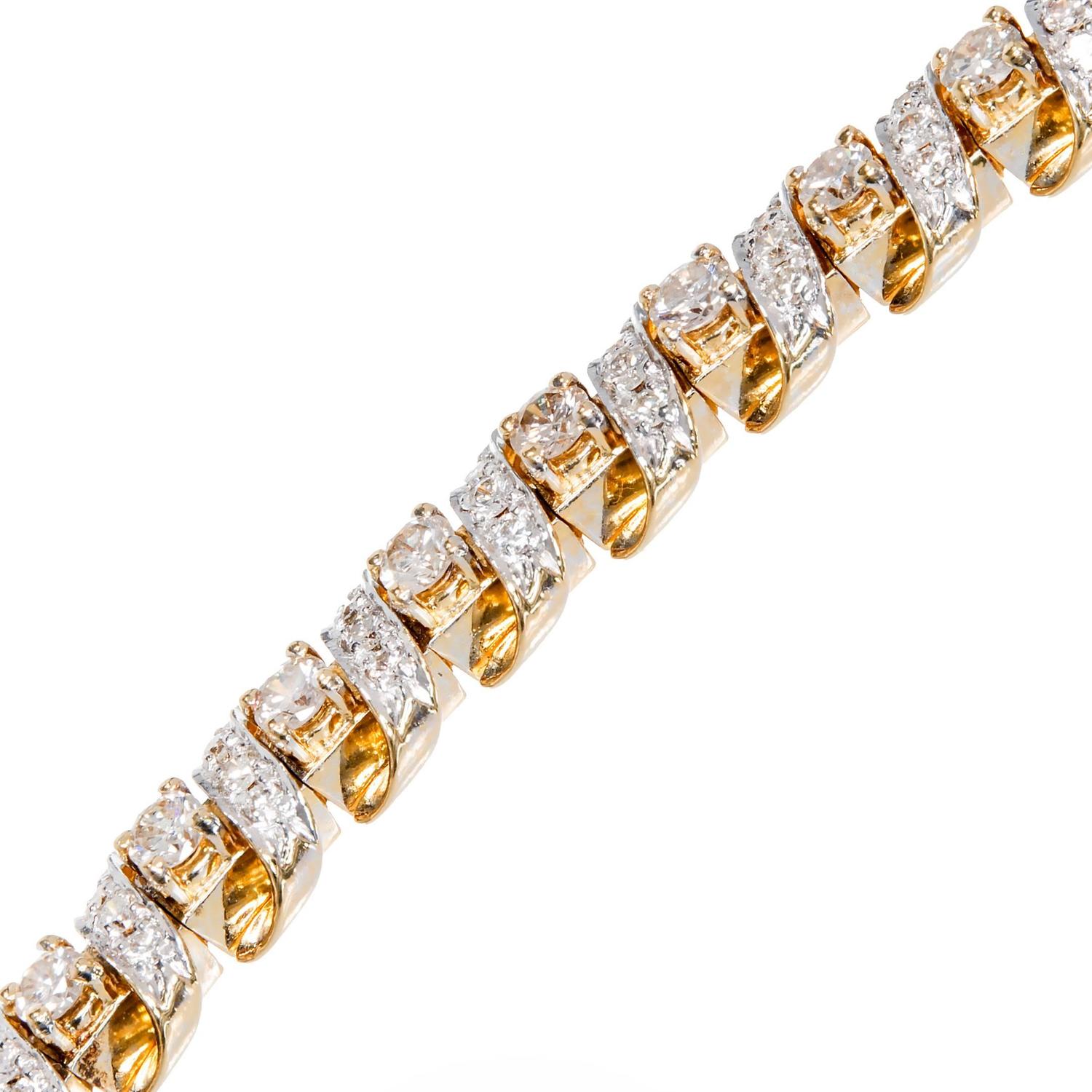 Heavy Swirl Diamond Gold Link Tennis Bracelet at 1stdibs