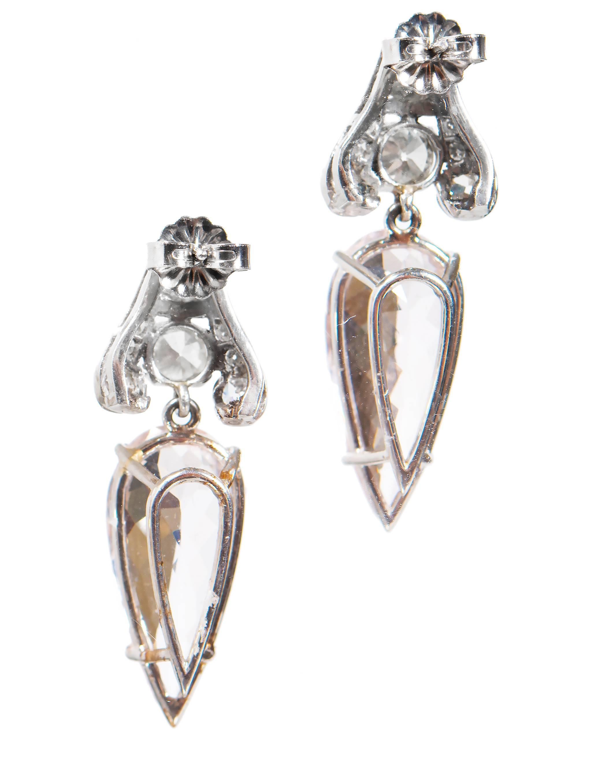 Women's Morganite Diamond Platinum Dangle Earrings